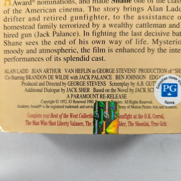 3/$15 Vintage VHS tape SHANE with Alan Ladd classic western movie 6 x ac awards - Picture 4 of 5